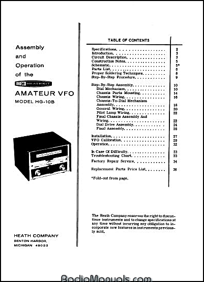 Heathkit HG-10B Assembly and Instruction Manual